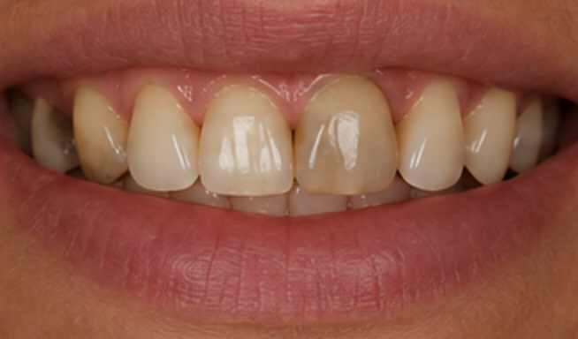 Before cosmetic crown — actual Aesthetic Edge patient